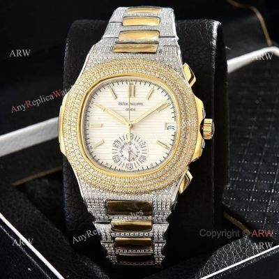 Luxury Patek Philippe Nautilus Iced Out Chrono Watches Two Tone Case